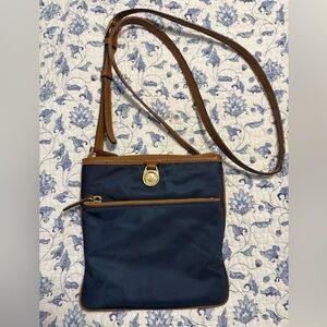 Michael Kors Navy Nylon and brown leather edge Small Crossbody Bag – Strap Wear